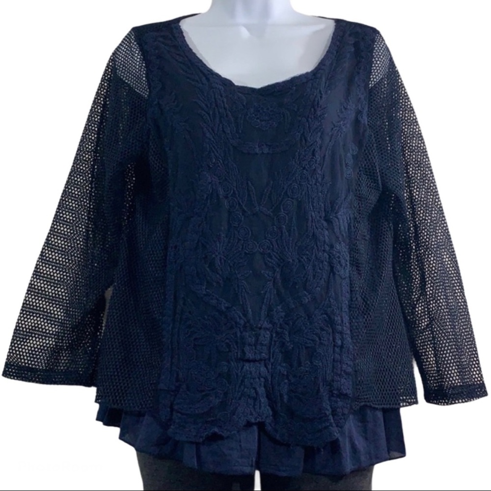 5for20 Tantrums lace mesh peplum navy blouse